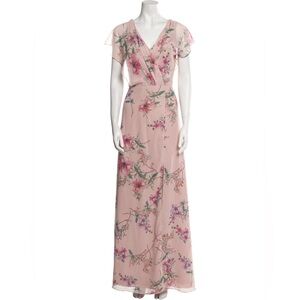 Monique Lhuillier Women’s Floral Designer Long Pink Dress in size 2